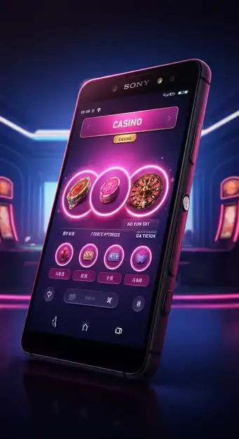 Interface mobile de Magical Spin Casino affichant une machine à sous colorée sur un smartphone, symbolisant l'accès instantané aux jeux